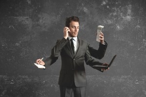 Multi tasking worker depicting productivity 