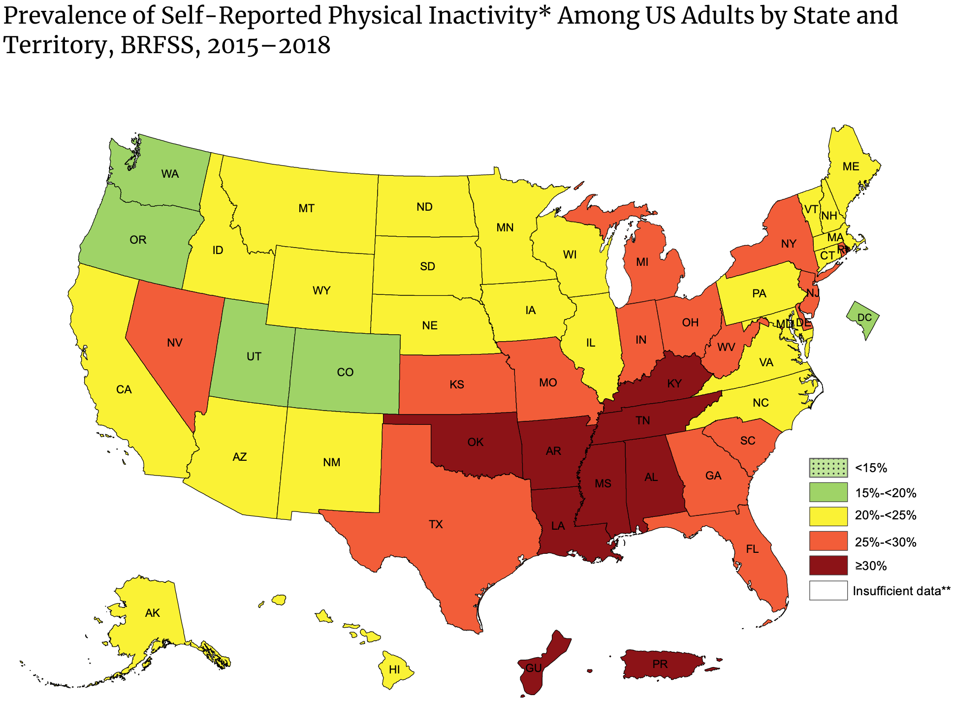 Prevalence of Self-Reported Inactivity Among US Adults by State and Territory