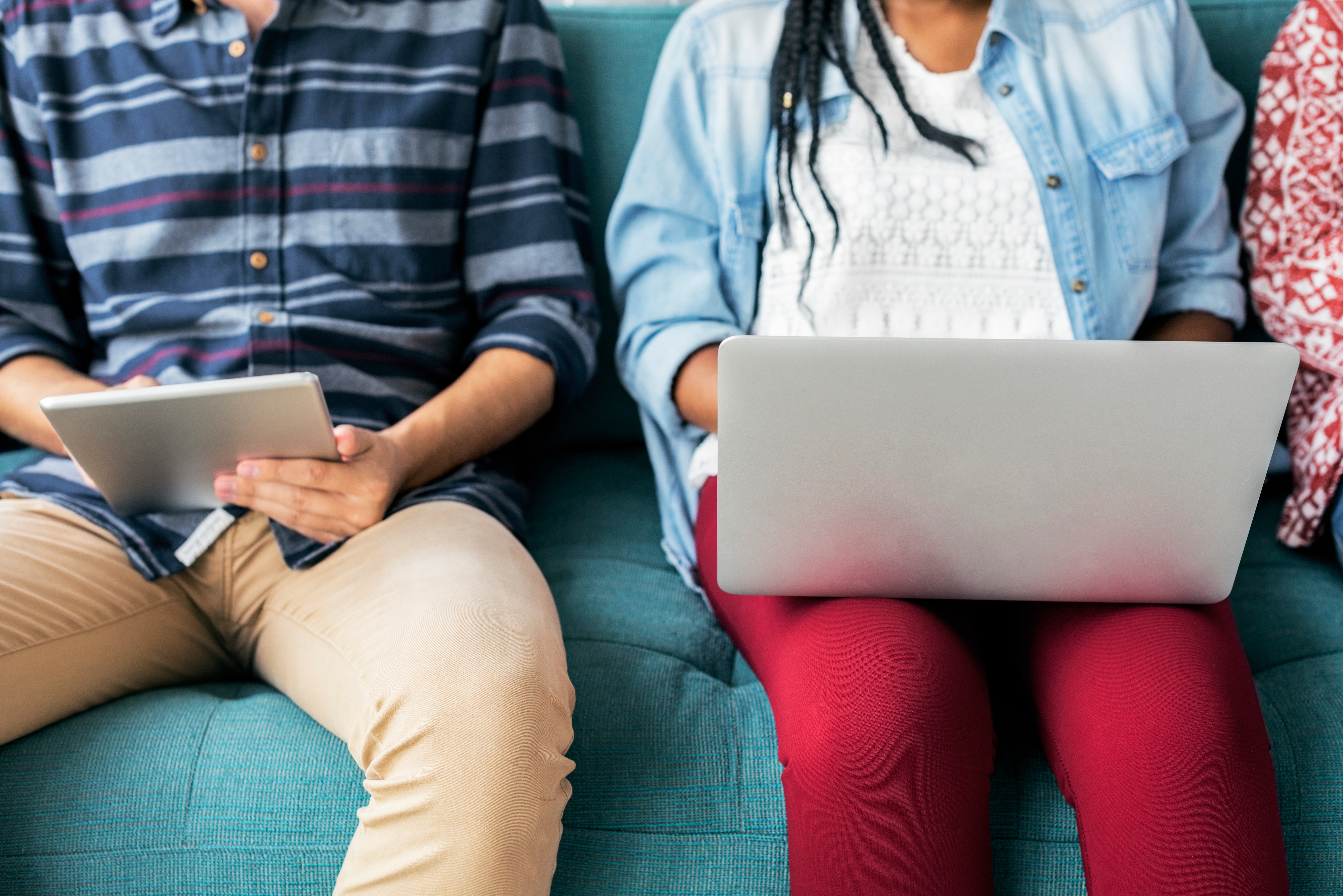 people sitting with their devices, depression